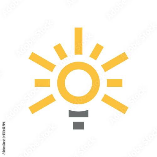 Yellow light bulb with sun icon. Flat illustration for eco energy of yellow light bulb with sun vector icon for web