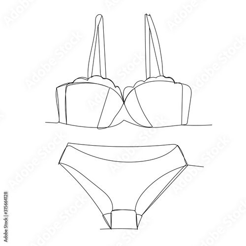 continuous line drawing of underpants and bra