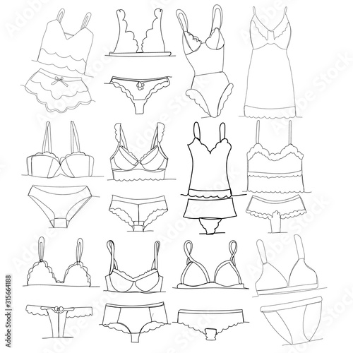vector, isolated, continuous line briefs and bra set
