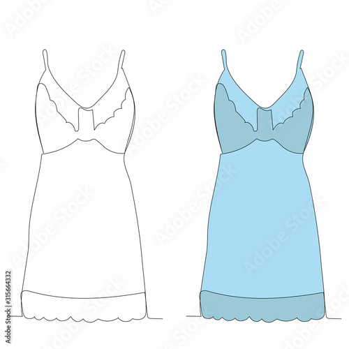 vector, isolated, continuous line drawing of a female nightie
