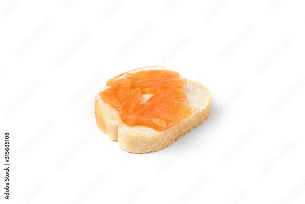 Sandwiches with red fish isolated on white background.