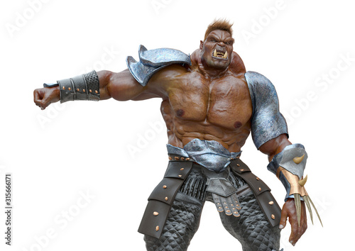 green orc doing a side punch in a white background