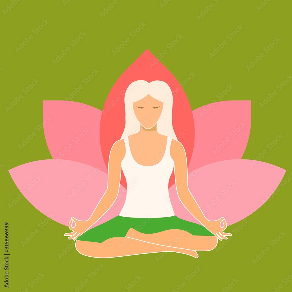 Woman sitting in yoga lotus position isolated . Vector illustration Woman sitting in yoga lotus position isolated . Vector illustration