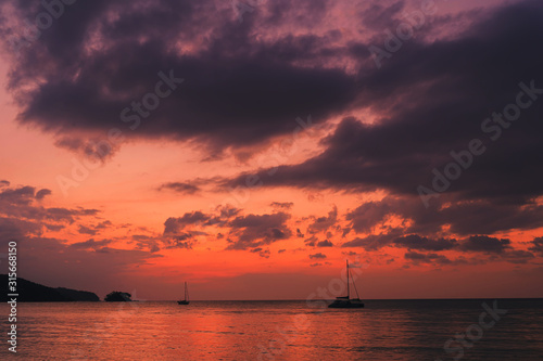 Blue sky with cloud bright background at Phuket Thailand. Twilight time orange tone.