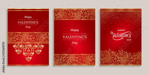Happy Valentines Day cards set. Holiday design for greeting cards, gift voucher, invitation.