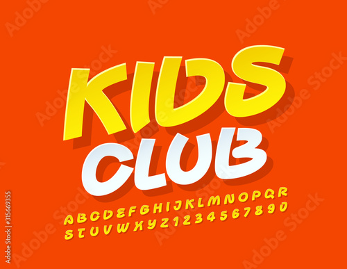 Vector colorful Logo Kids Club. Cute Handwritten Font. Bright Alphabet Letters and Numbers.