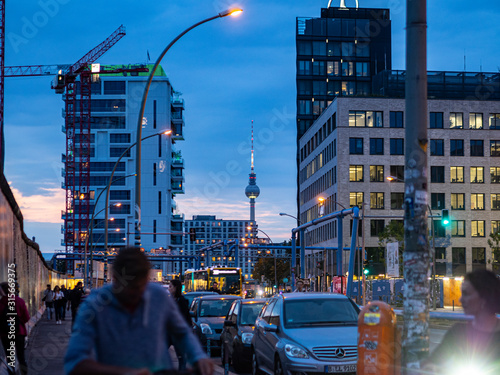 Berlin in Blue hour with berlin wall and tv tower