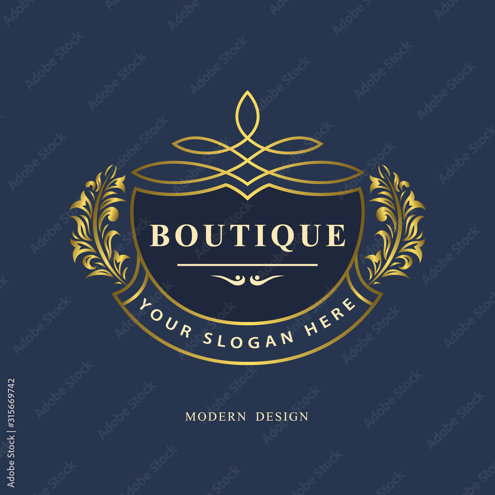 Monogram design, graceful template. Calligraphic Elegant line art logo. Gold emblem identity for Restaurant, Royalty, Boutique, Cafe, Hotel, Heraldic, Jewelry, Fashion, Wine. Vector illustration Monogram design, graceful template. Calligraphic Elegant line art logo. Gold emblem identity for Restaurant, Royalty, Boutique, Cafe, Hotel, Heraldic, Jewelry, Fashion, Wine. Vector illustration