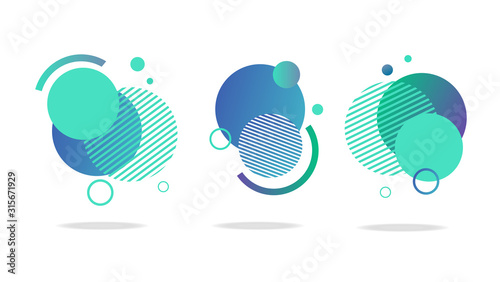 Set of round abstract badges, icons or shapes in mint, green and blue colors photo