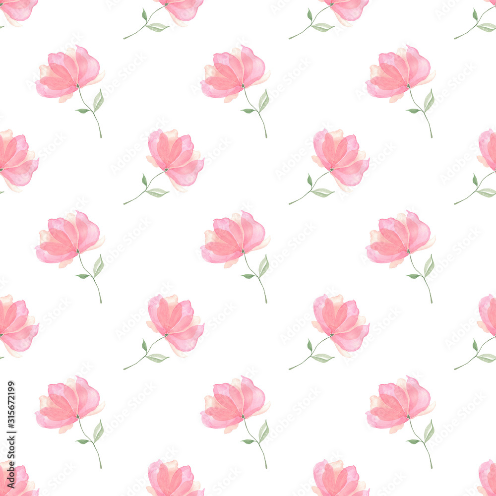 Seamless watercolor floral pattern on a white background