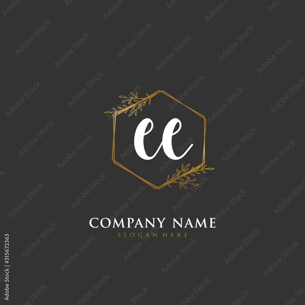 Handwritten initial letter E EE for identity and logo. Vector logo template with handwriting and signature style.