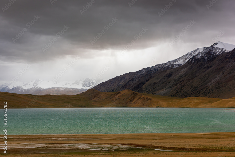Ladakh landscape with snowy mountains near to Tso Moriri lake