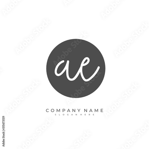  Handwritten initial letter A E AE for identity and logo. Vector logo template with handwriting and signature style.