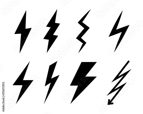 Set of Vector Lightning icons. Simple flat symbol Lightning bolt. Thunderbolt  lightning strike.