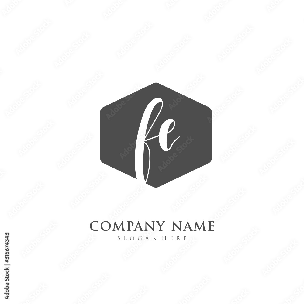 Handwritten initial letter F E FE for identity and logo. Vector logo template with handwriting and signature style.