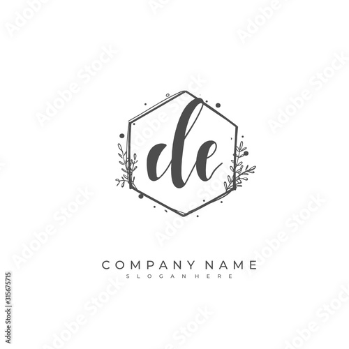 Handwritten initial letter D E DE for identity and logo. Vector logo template with handwriting and signature style.