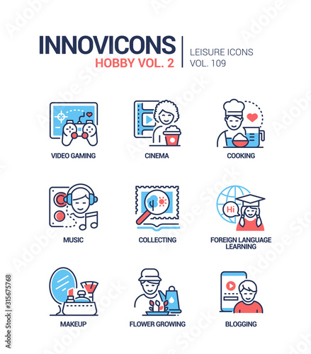 Hobby and activities - line design style icons set