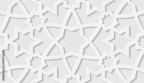 Arabic seamless pattern with classic islamic culture ornament. White background with shadow.