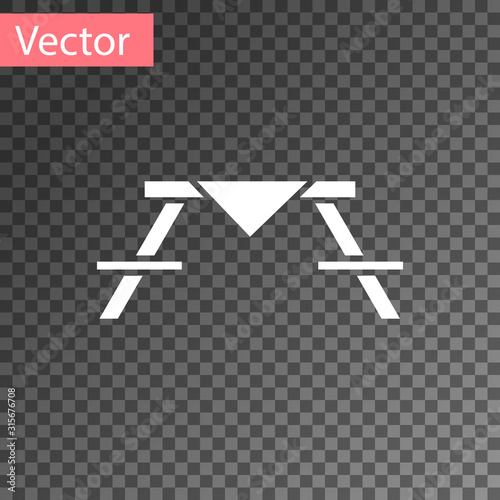 White Picnic table with benches on either side of the table icon isolated on transparent background. Vector Illustration