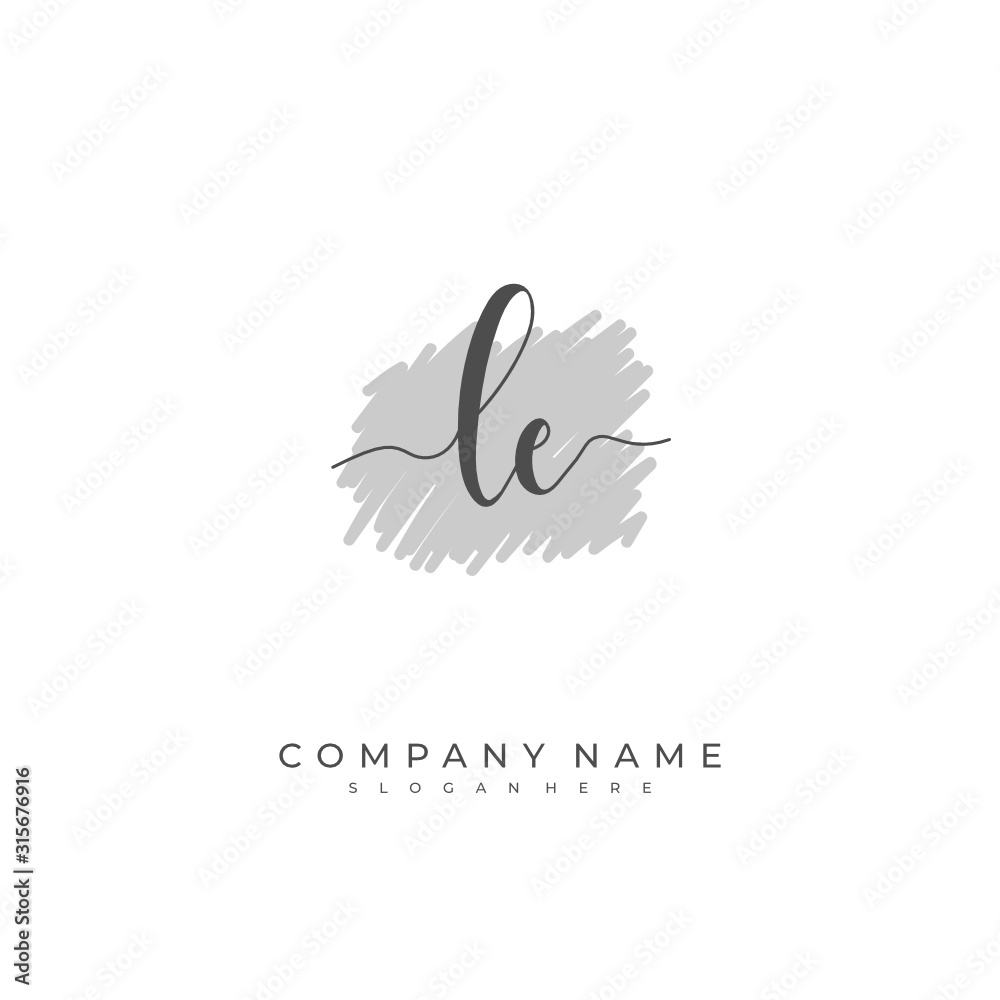 Fototapeta premium Handwritten initial letter L E LE for identity and logo. Vector logo template with handwriting and signature style.