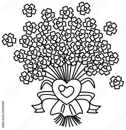 Fototapeta Naklejka Na Ścianę i Meble -  Coloring bouquet of flowers with a heart. Flower buds for children's coloring.