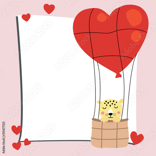 cheerful leopard on a balloon in the form of a heart