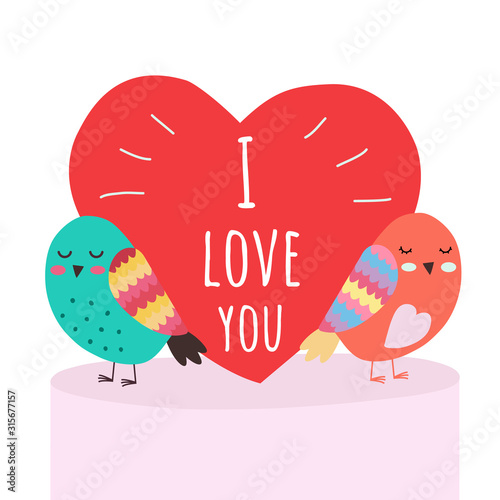 love birds holding a heart in celebration of Valentine's day