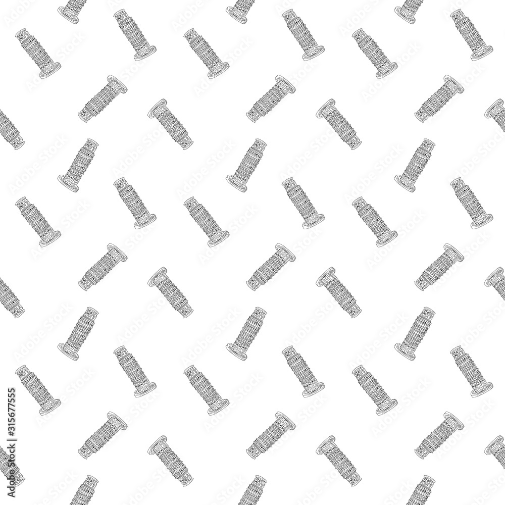 Leaning Tower of Pisa seamless pattern, hand drawn sketched background. vector illustration Leaning Tower of Pisa seamless pattern, hand drawn sketched background. vector illustration