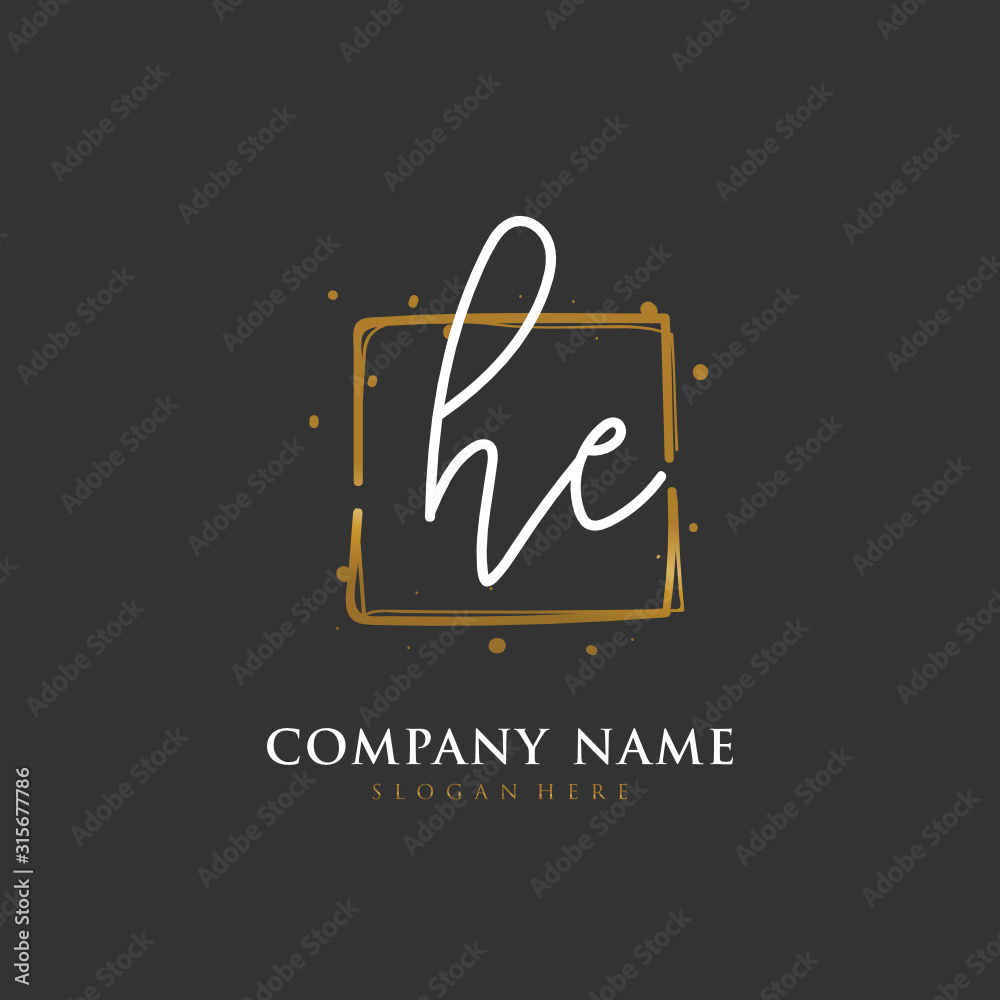 Handwritten initial letter H E HE for identity and logo. Vector logo template with handwriting and signature style. Handwritten initial letter H E HE for identity and logo. Vector logo template with handwriting and signature style.