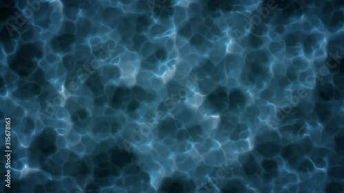 Ripples on the surface of the transparent blue water in a pool. Background animation with light reflections. Close up