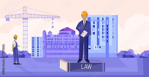 Landlord reading the law while sitting on podium