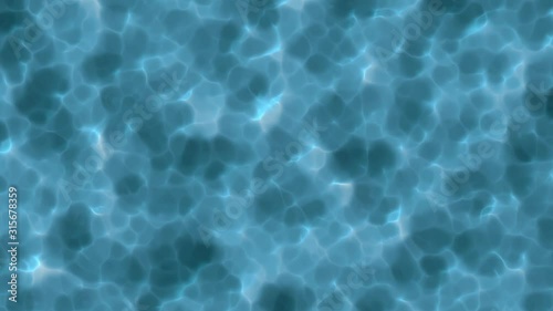 Ripples on the surface of the transparent blue water in a pool. Background animation with light reflections. Close up