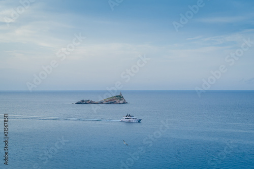 Panorama della Viste viewpoint, view to sea and small island from Elba fortress. Potrtoferraio, Italy. © AlexanderNikiforov