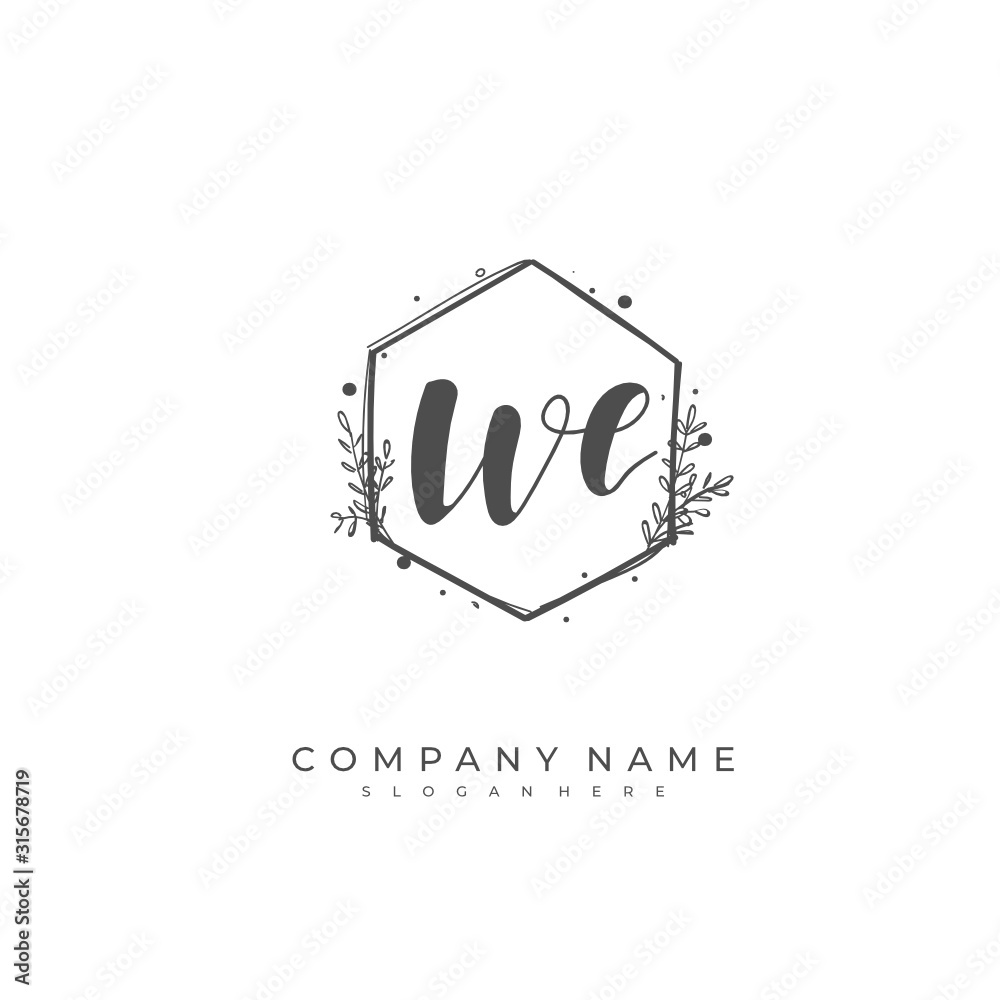 Handwritten initial letter W E WE for identity and logo. Vector logo template with handwriting and signature style. Handwritten initial letter W E WE for identity and logo. Vector logo template with handwriting and signature style.