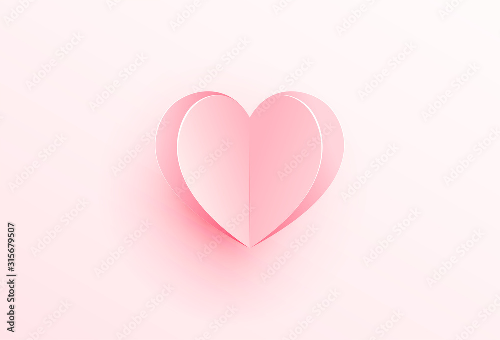 Pink heart cut out from paper vector illustration. Valentines day card.