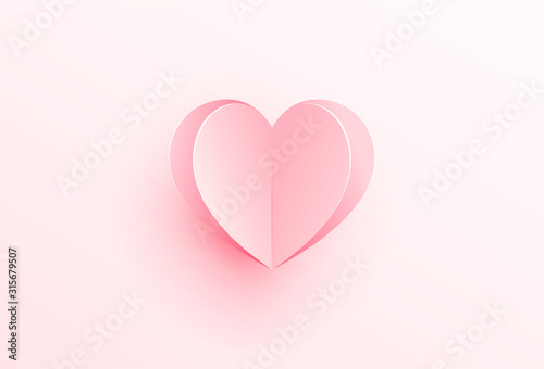 Pink heart cut out from paper vector illustration. Valentines day card.