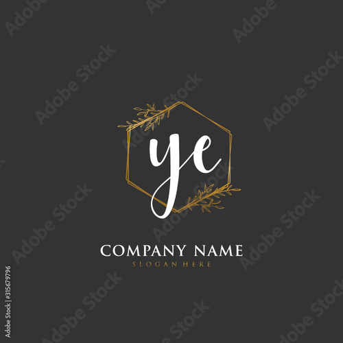 Handwritten initial letter Y E YE for identity and logo. Vector logo template with handwriting and signature style.
