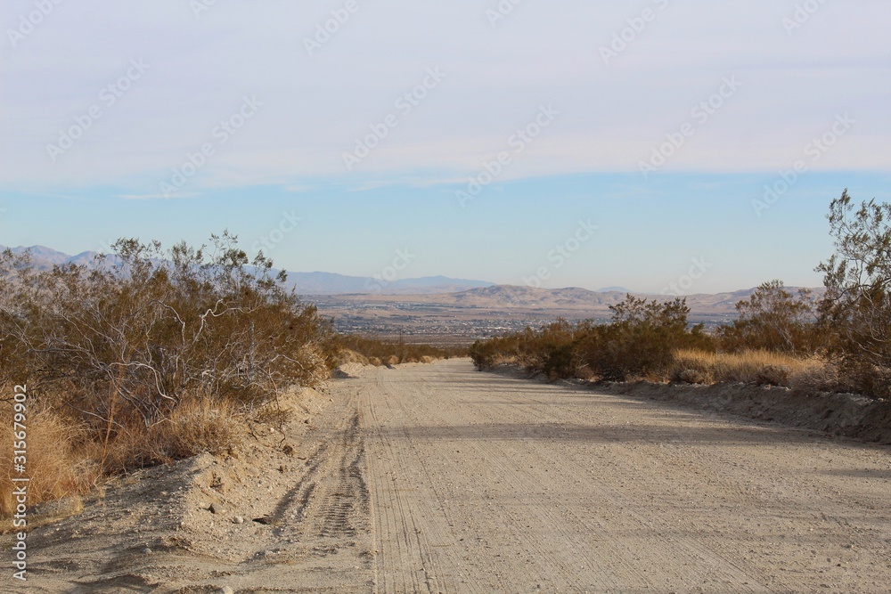 This dirt road, bounded by native plant communities in the amalgamation of Mojave and Colorado Deserts, leads to the protected grounds of Mission Creek Preserve.