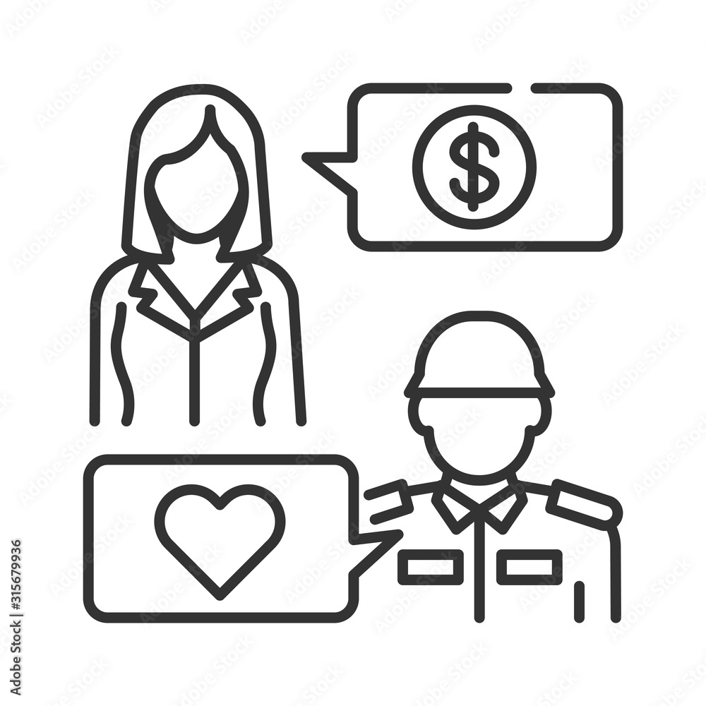 Help veterans black line icon. Woman and veteran soldier in military uniform. Help to pensioners and old people. Sign for web page, mobile app, banner, social media. Editable stroke. Help veterans black line icon. Woman and veteran soldier in military uniform. Help to pensioners and old people. Sign for web page, mobile app, banner, social media. Editable stroke.