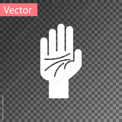 White Palmistry of the hand icon isolated on transparent background. Vector Illustration