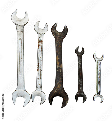 metal wrench tool isolate on white background. photo. rust
