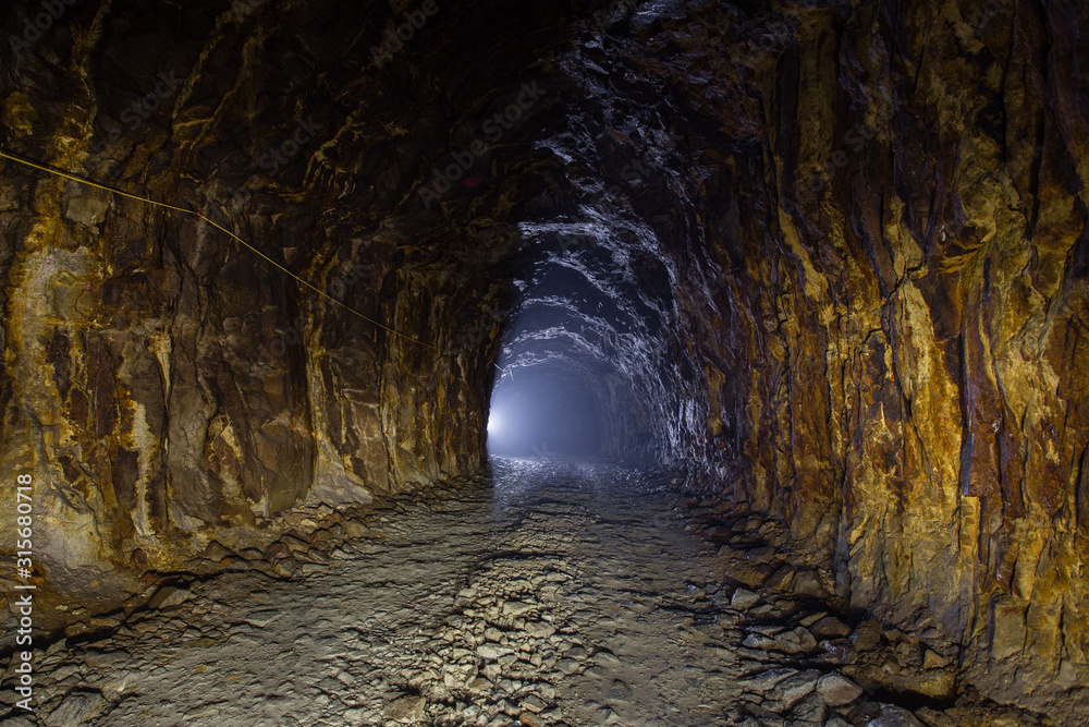 Underground gold mine shaft tunnel drift yellow