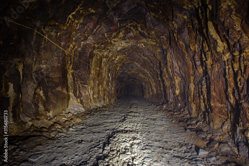 Underground gold mine shaft tunnel drift yellow