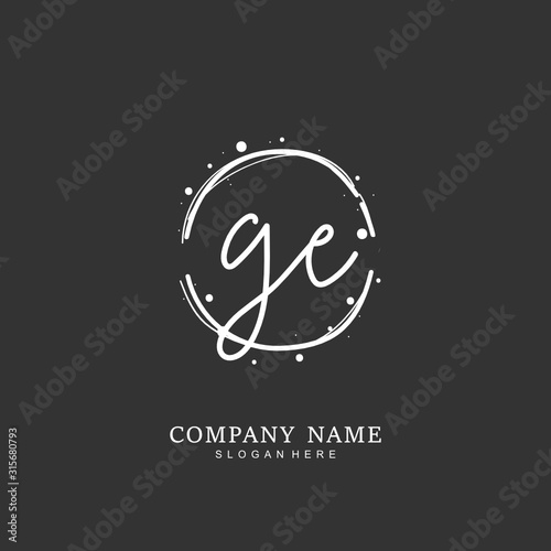 Handwritten initial letter G E GE for identity and logo. Vector logo template with handwriting and signature style.