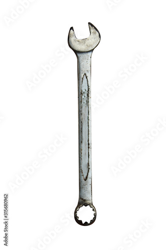 metal wrench tool isolate on white background. photo. rust