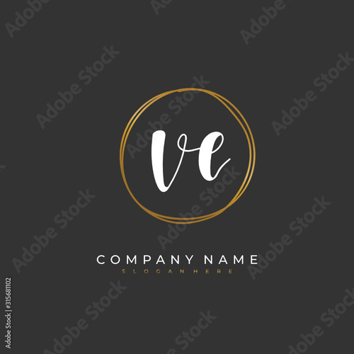 Handwritten initial letter V E VE for identity and logo. Vector logo template with handwriting and signature style.
