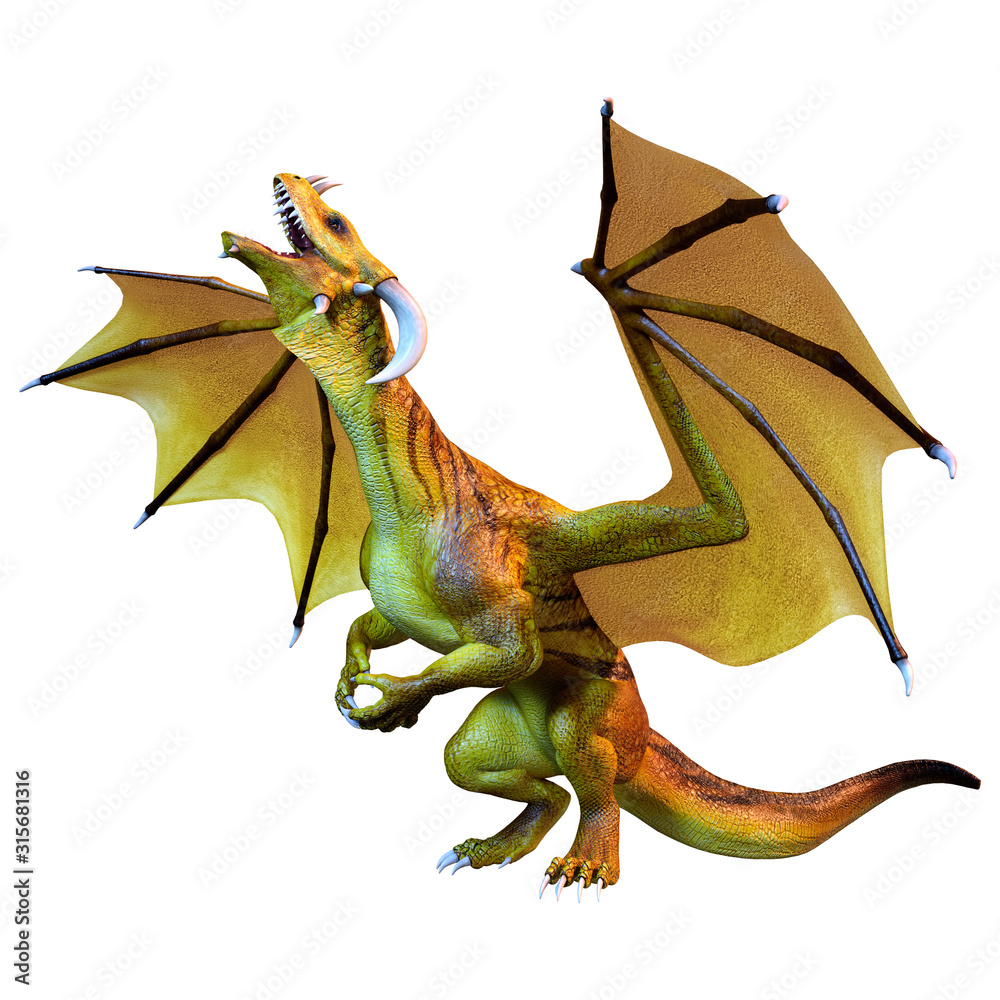 Fototapeta premium 3D Rendering Fairy Tale Dragon on White