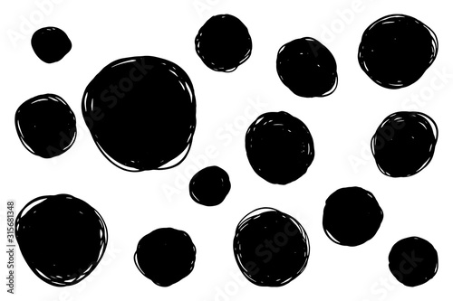 Drawn painted marker brush round shapes black masks. Universal design for wrapping, flyers, cards and branding