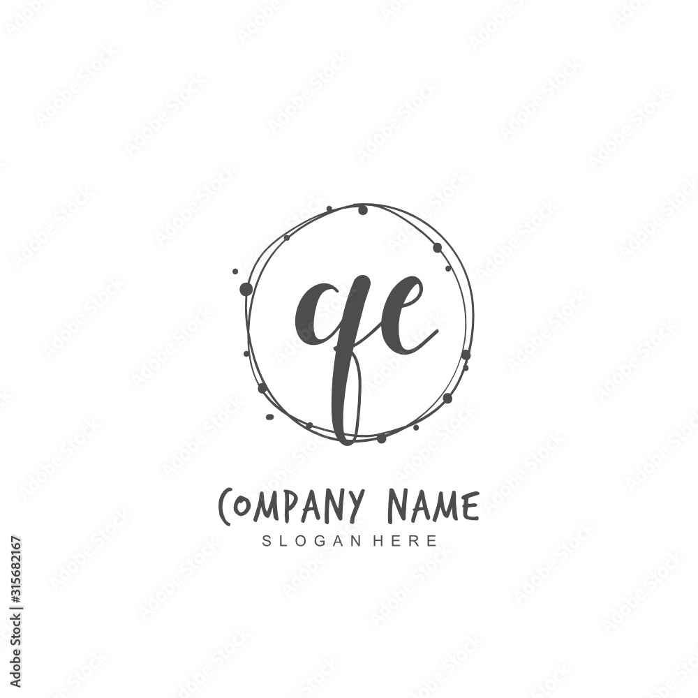 Fototapeta premium Handwritten initial letter Q E QE for identity and logo. Vector logo template with handwriting and signature style.