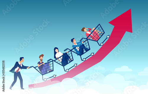 Vector of a businessman pushing consumer spending up